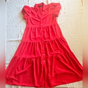 1.STATE Coral Red Batwing Dress | Size Medium | Buttons | Flowy Going-Out